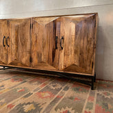 Indian Furniture Handmade Solid Wood Sideboard Carved 4 Doors Brown Modish 180x40x93Cm